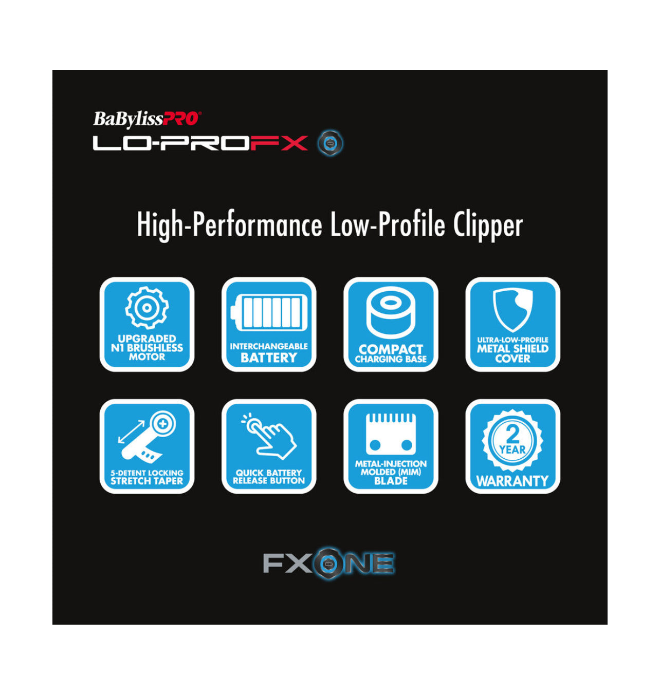 BaBylissPRO® FXONE™ Lo-ProFX High Performance Low-Profile Clipper (Silver)
