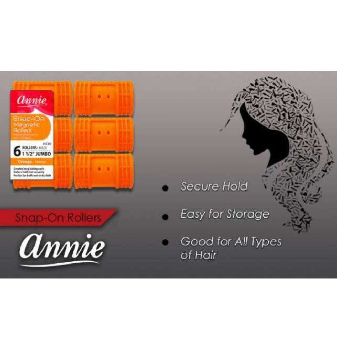 Annie Snap-On Magnetic Rollers Size Jumbo 6Ct Orange