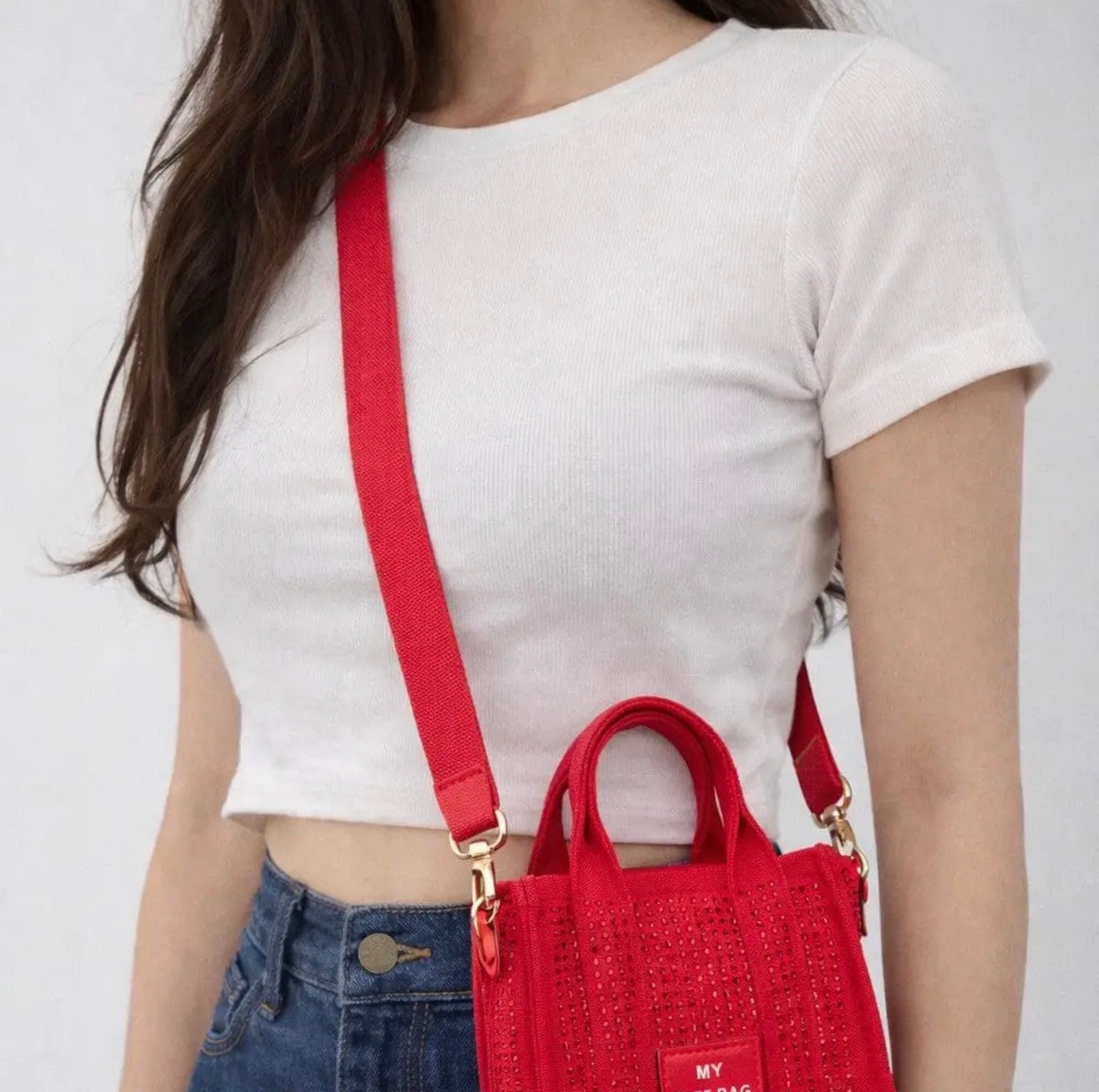 Rhinestone Canvas Mini Tote/ Crossbody Bag