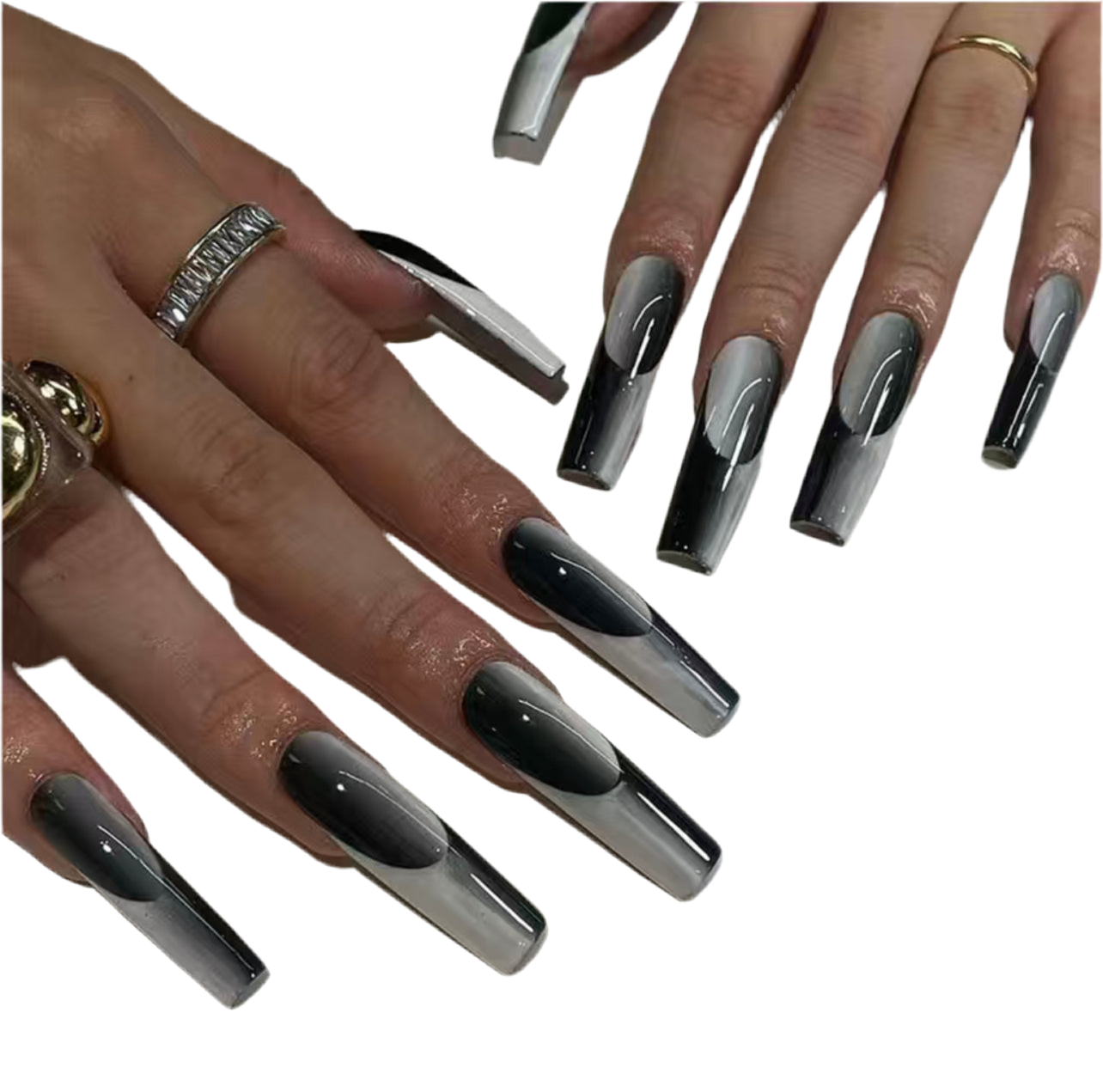 Black and Gray Press On Nails