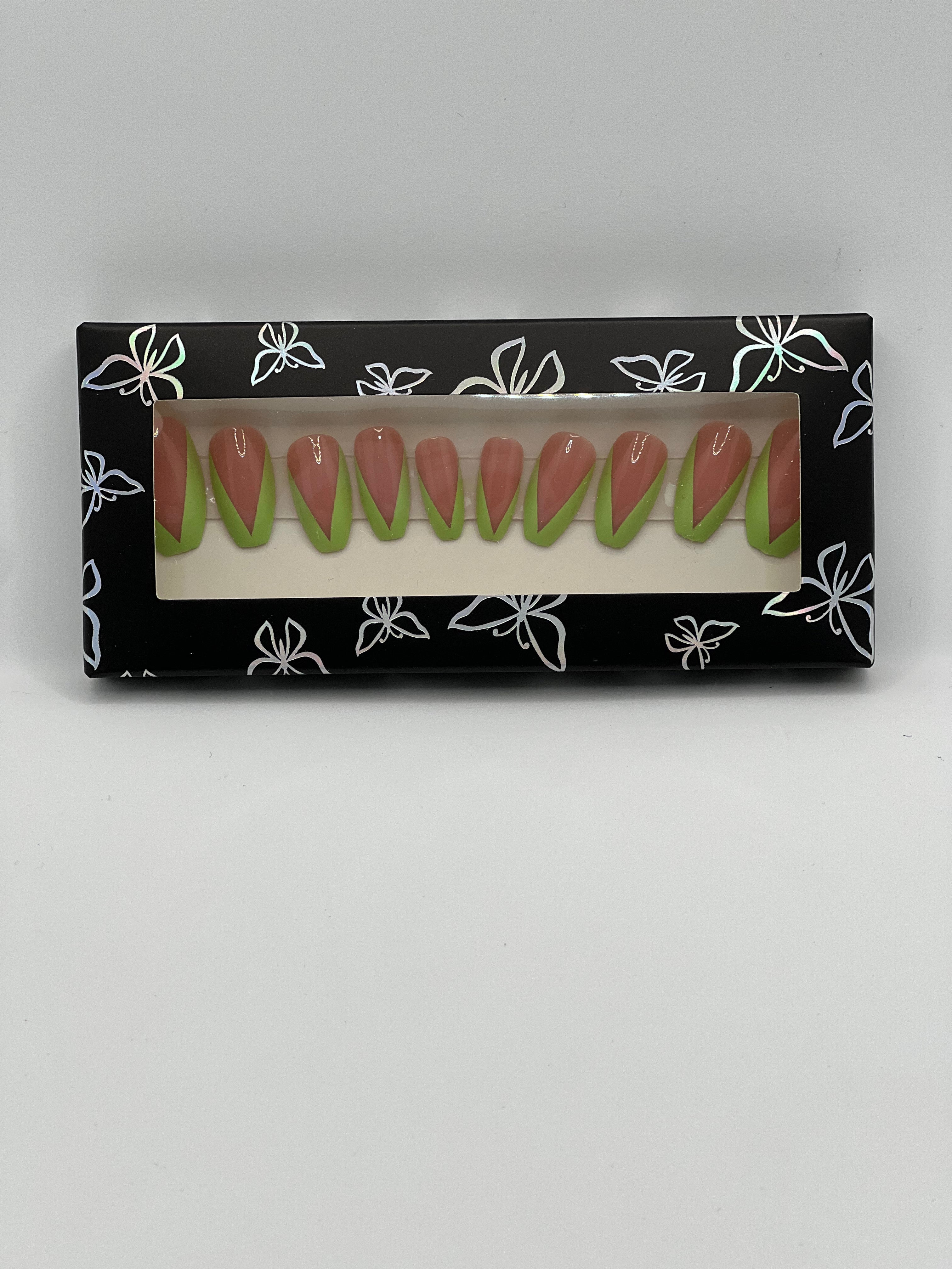 Green French Tip Press On Nails