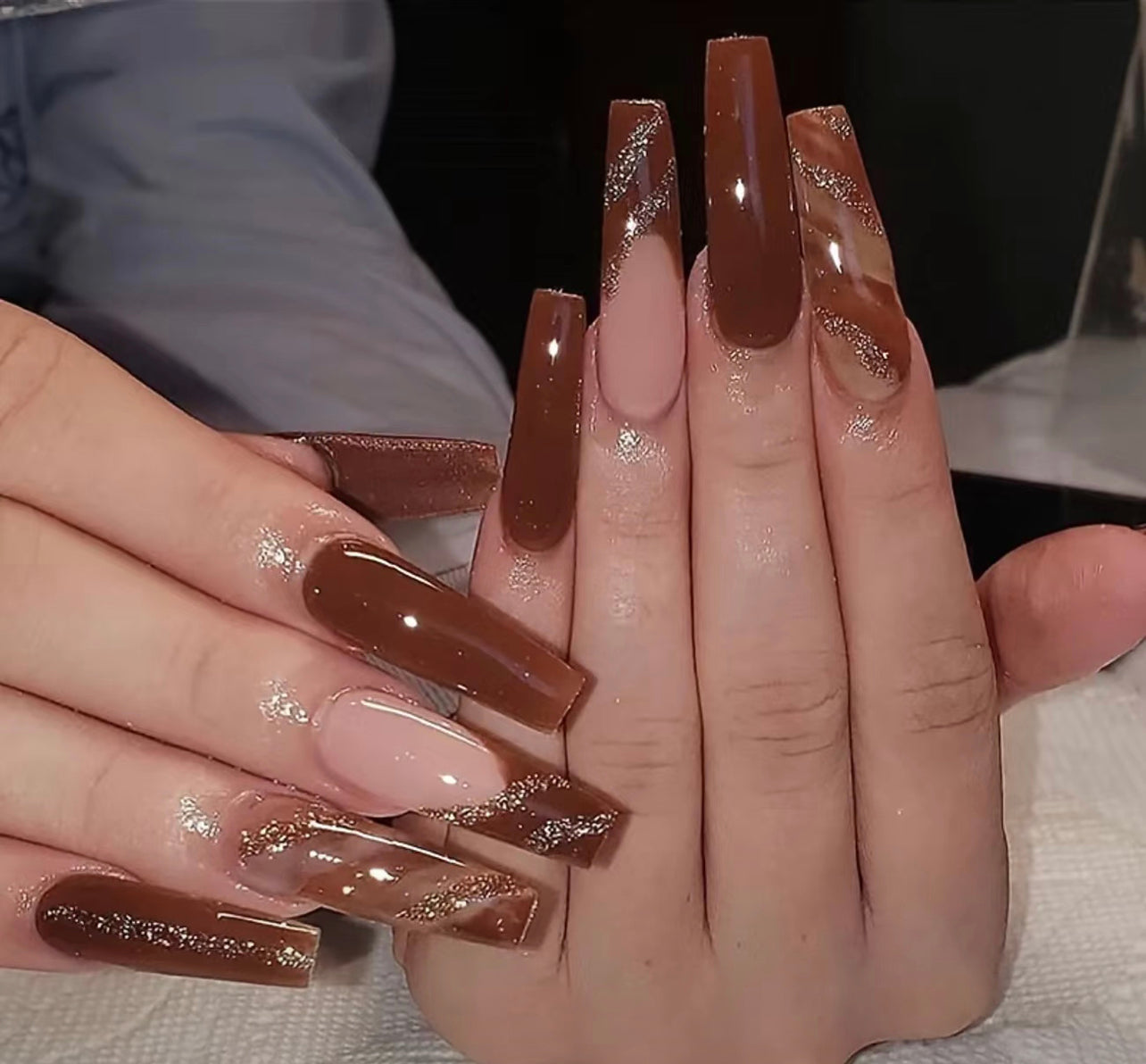 Glitter Maple Leaf Press On Nails