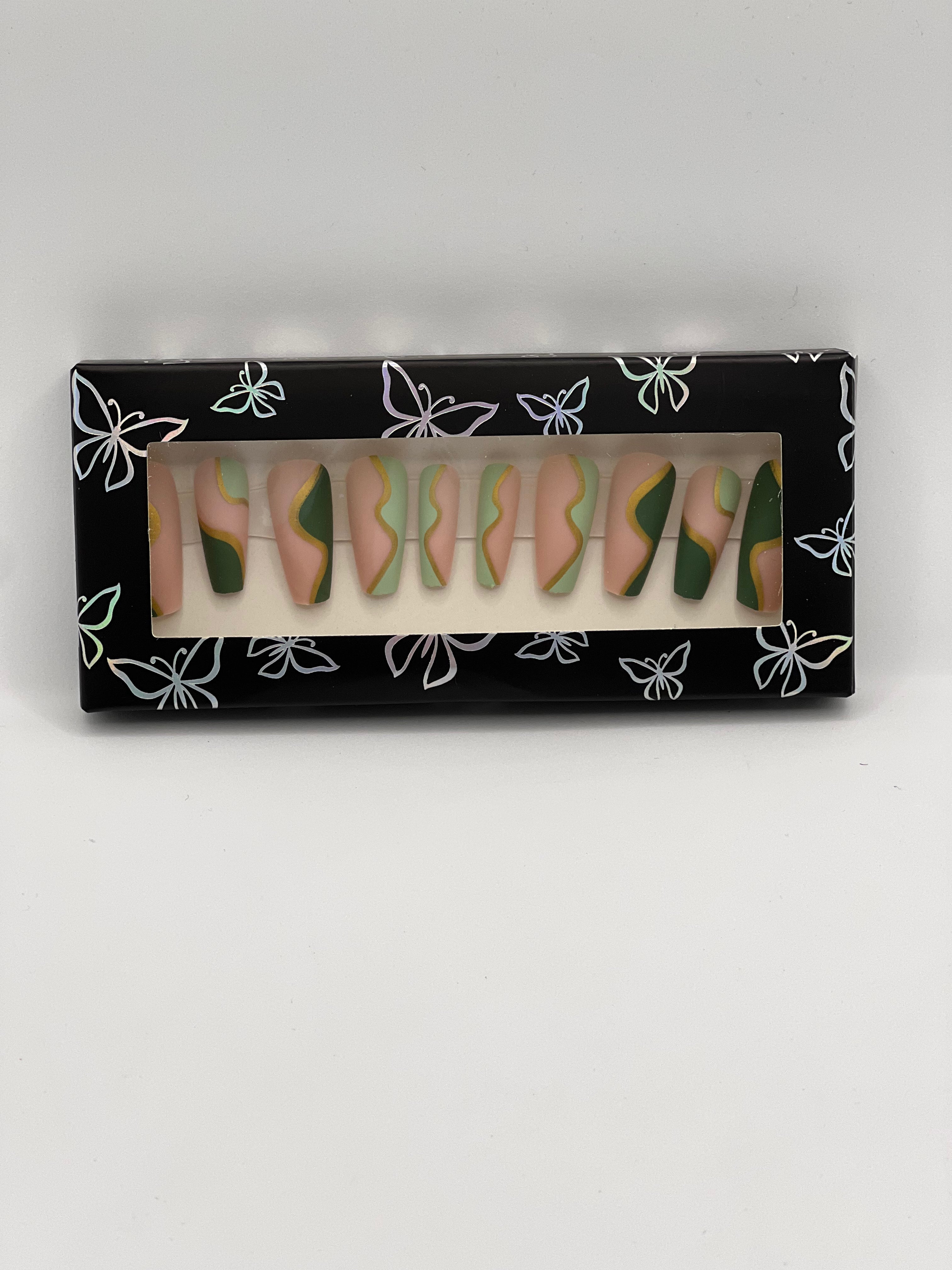 Green Design Press On Nails