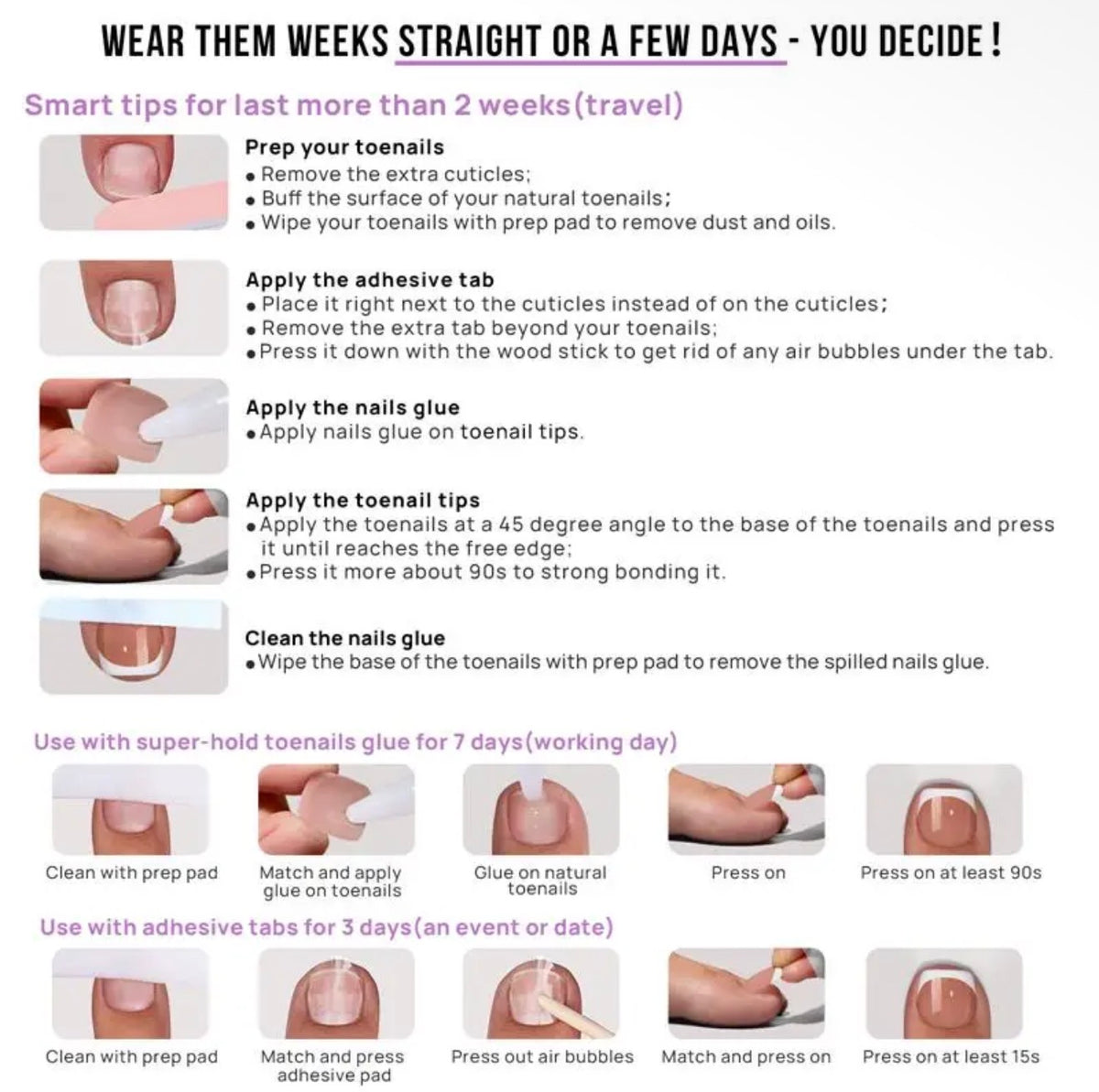 Btartbox Press On Toenails - White Short
Squoval Toe Nails