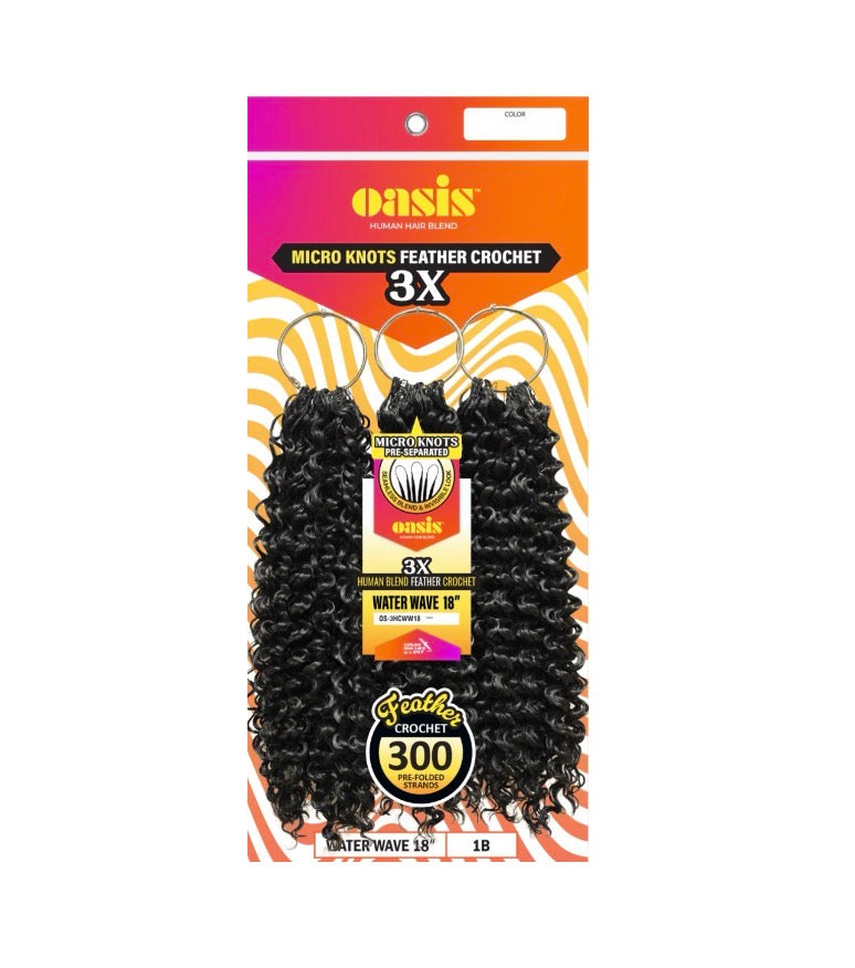 Oasis 3X Feather Crochet Human Hair Blend Micro Knots - Water Wave 18”