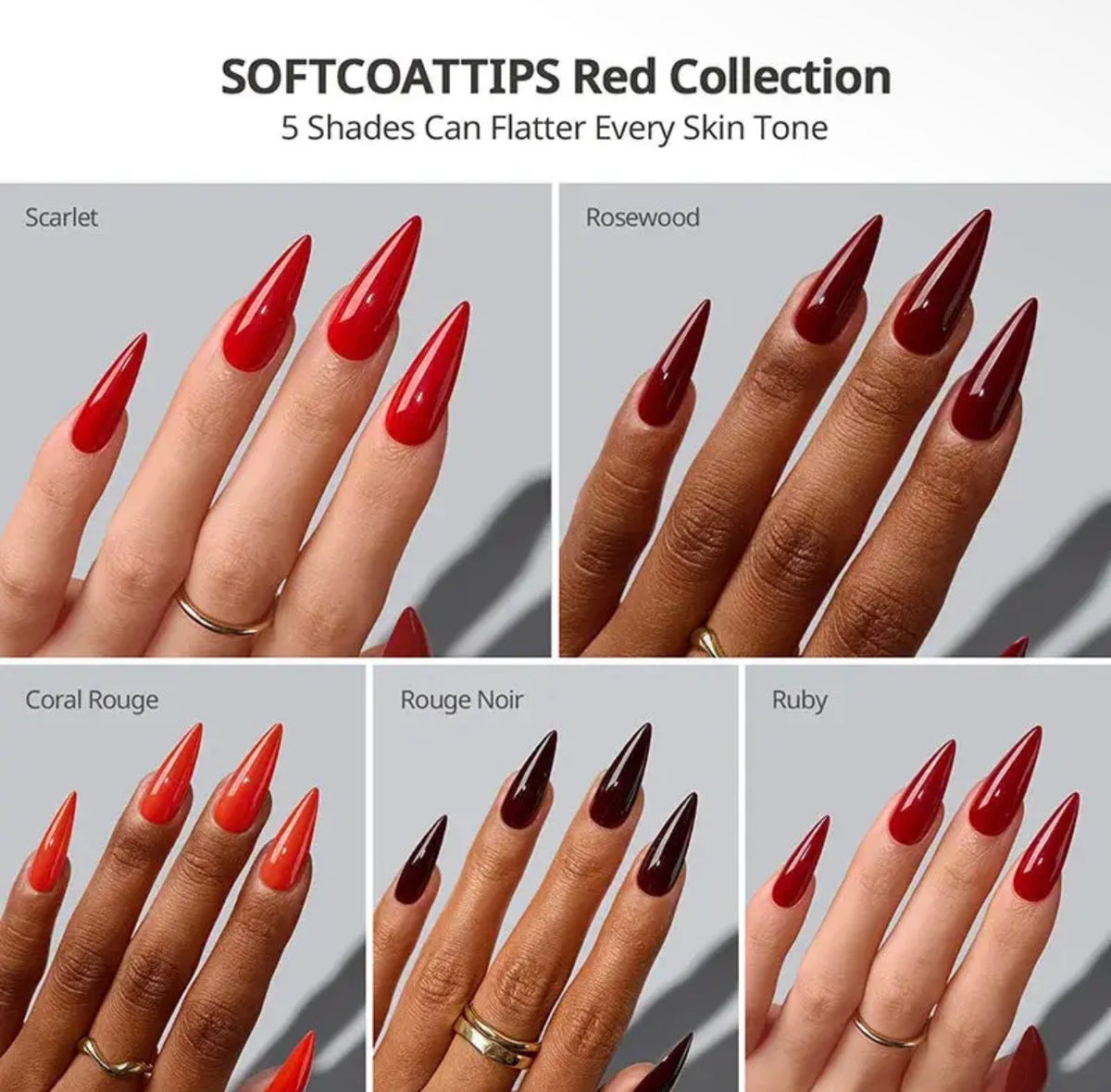 Softcoattips™ Red Collection - Long Stiletto Nails