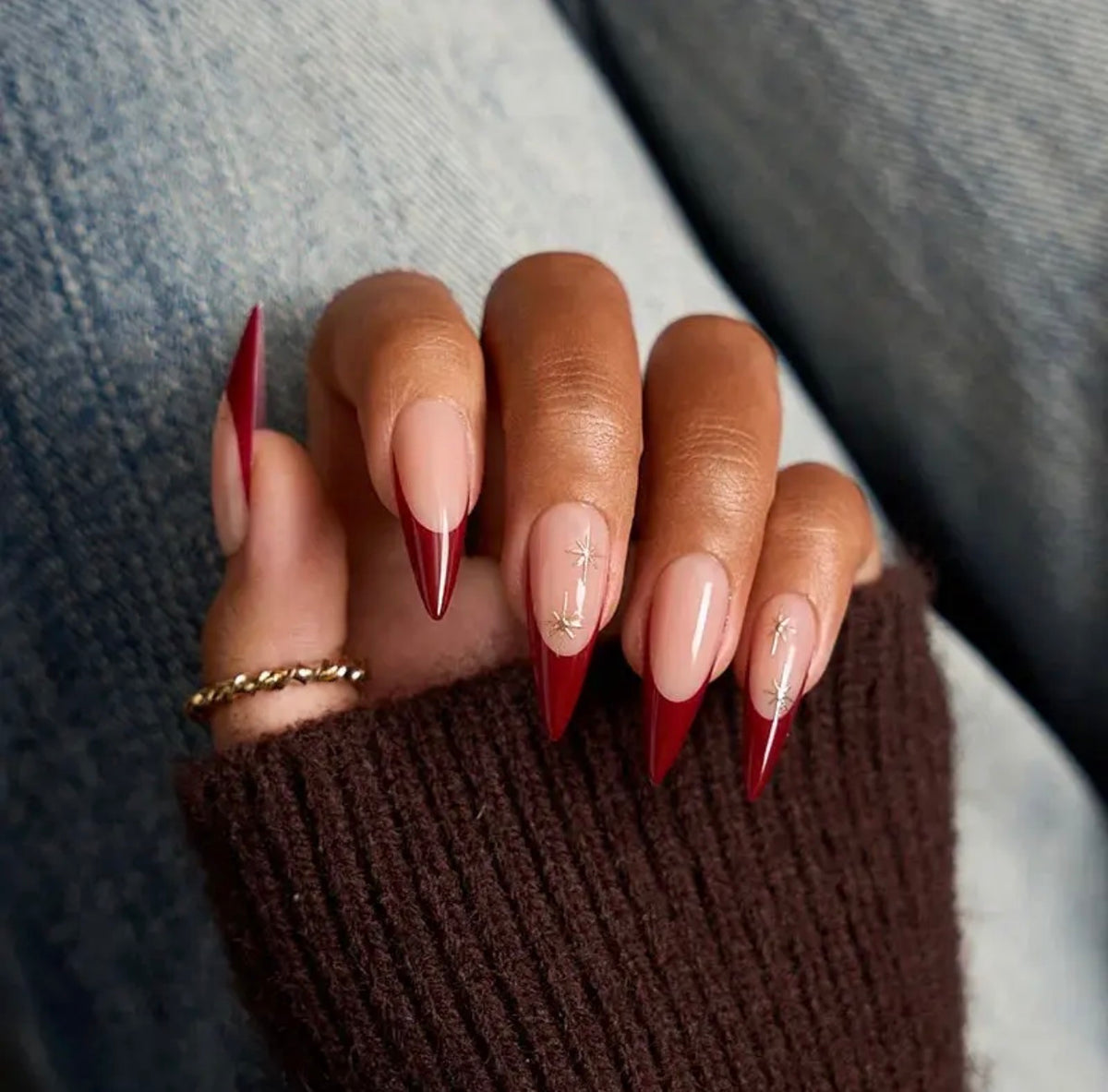 Red French Tip Press On Nails