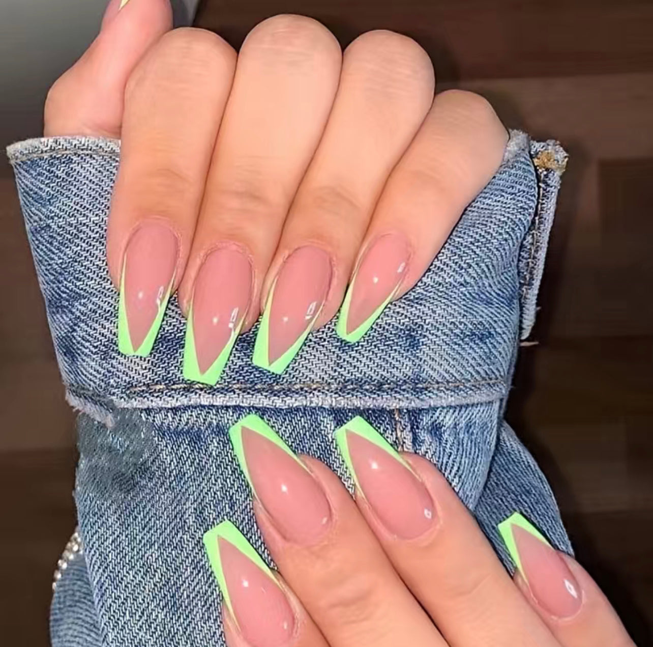 Green French Tip Press On Nails