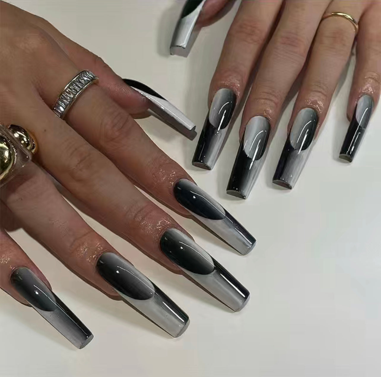 Black and Gray Press On Nails